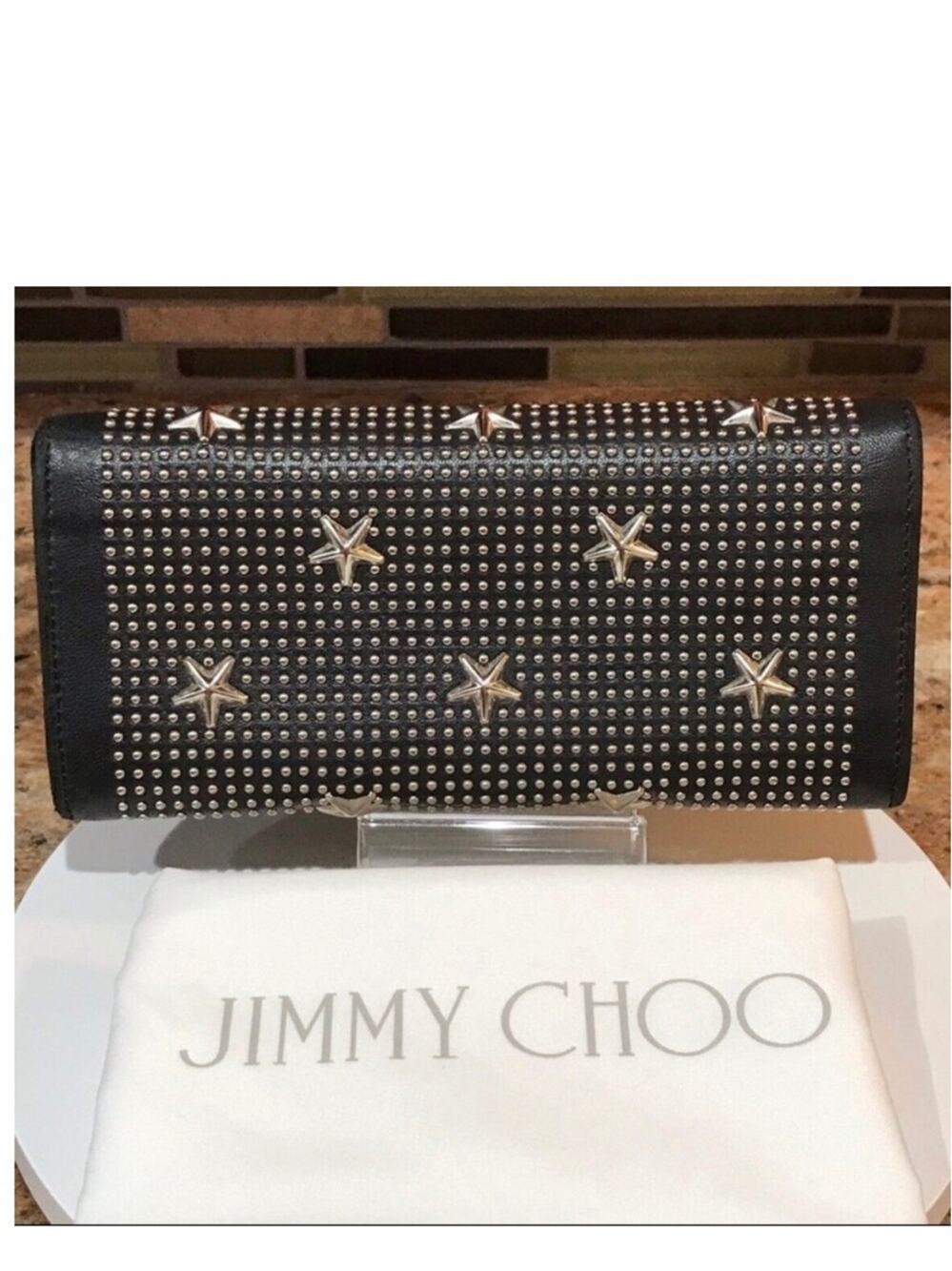 Authentic Jimmy Choo Unique Star Studded Black Leather Continental Long Wallet